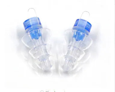 Music noise reduction earplugs with red acoustic filter, transparent liquid silicone, 1.3x2.1cm