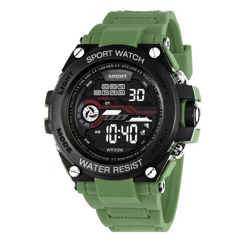 Fashion electronic watch for teenagers displayed in one of ten available colour options.