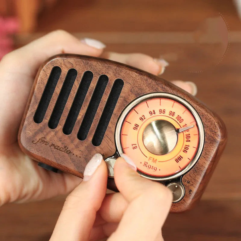 Retro wooden wireless mini Bluetooth speaker in cherry wood or walnut finish