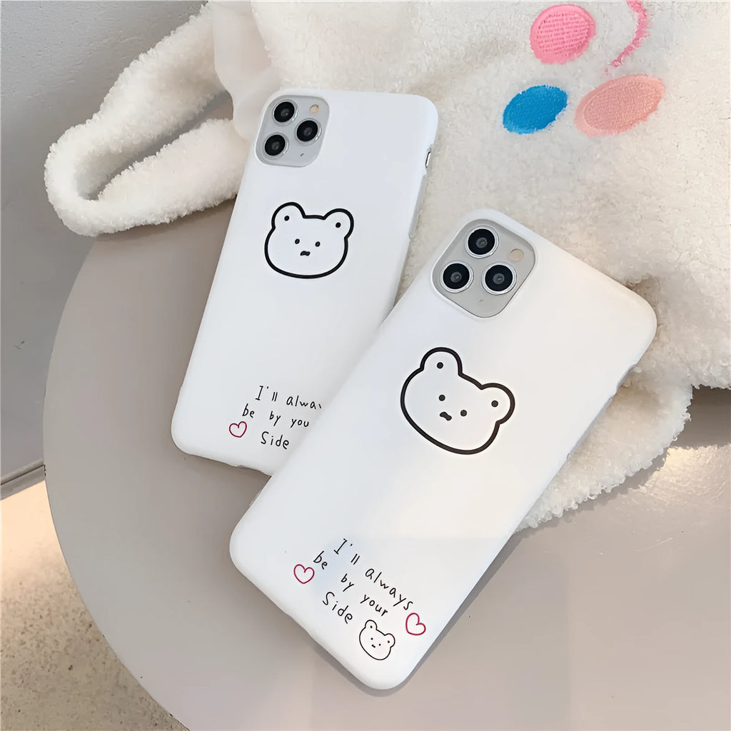 Cartoon bear design on a soft silicone back cover case for an Apple iPhone.