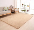 Rectangular fluffy area rug with solid colour and non-slip dot-patterned bottom for bathroom and bedroom floors