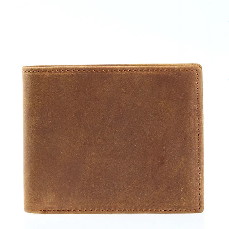 Brown horse leather men wallet ultra-thin short casual layout with card slots and bill holder