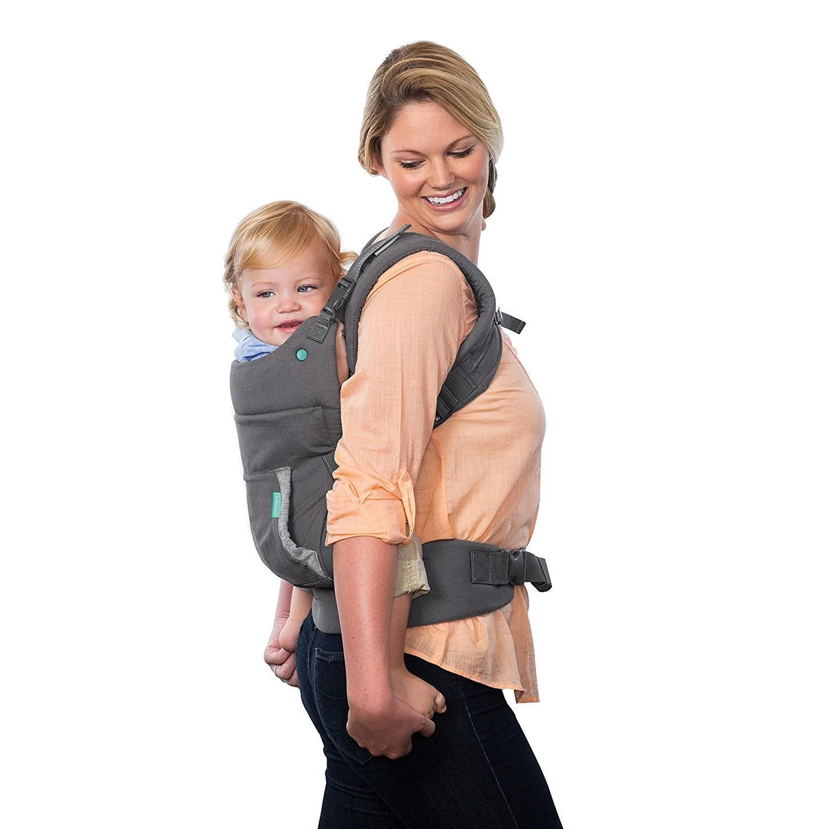 Multifunctional baby carrier in navy blue with adjustable front-hold sling, shoulder straps, 15kg maximum load, linen cloth and 210T pongee