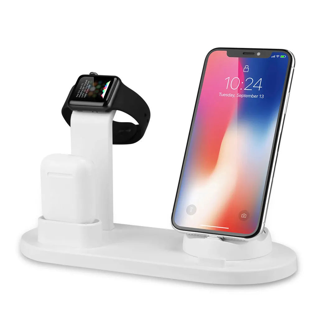 Black USB charging stand for headphones with three ports on stable base