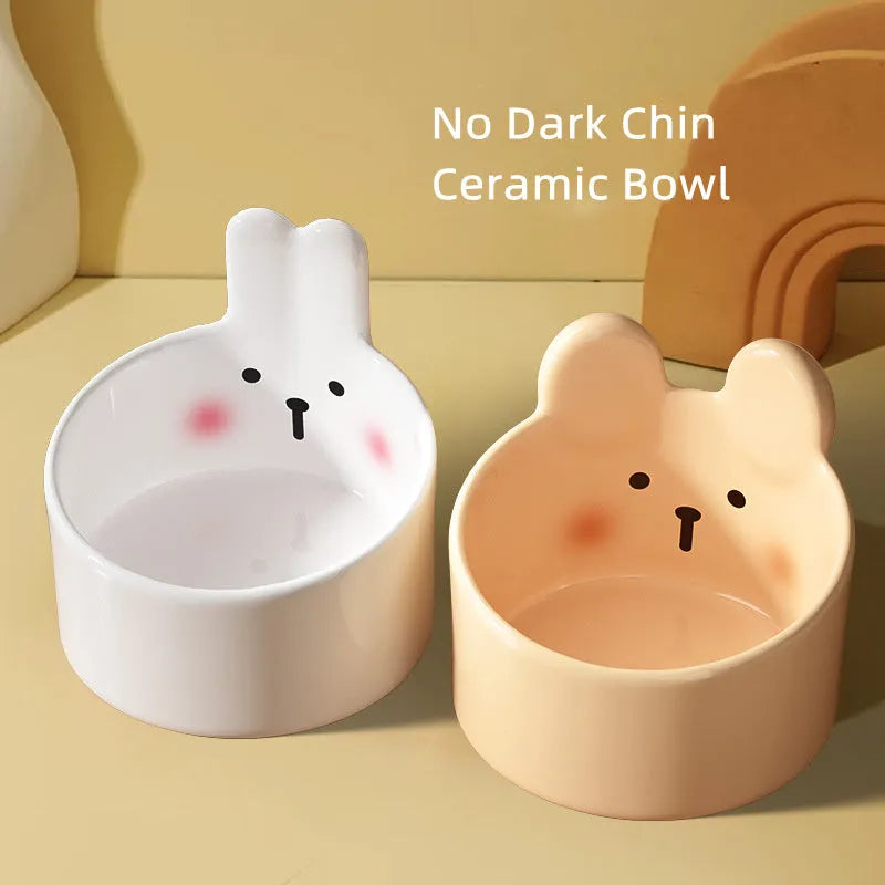 Blush critter ceramic pet bowl with neck protection design for dog and cat feeding