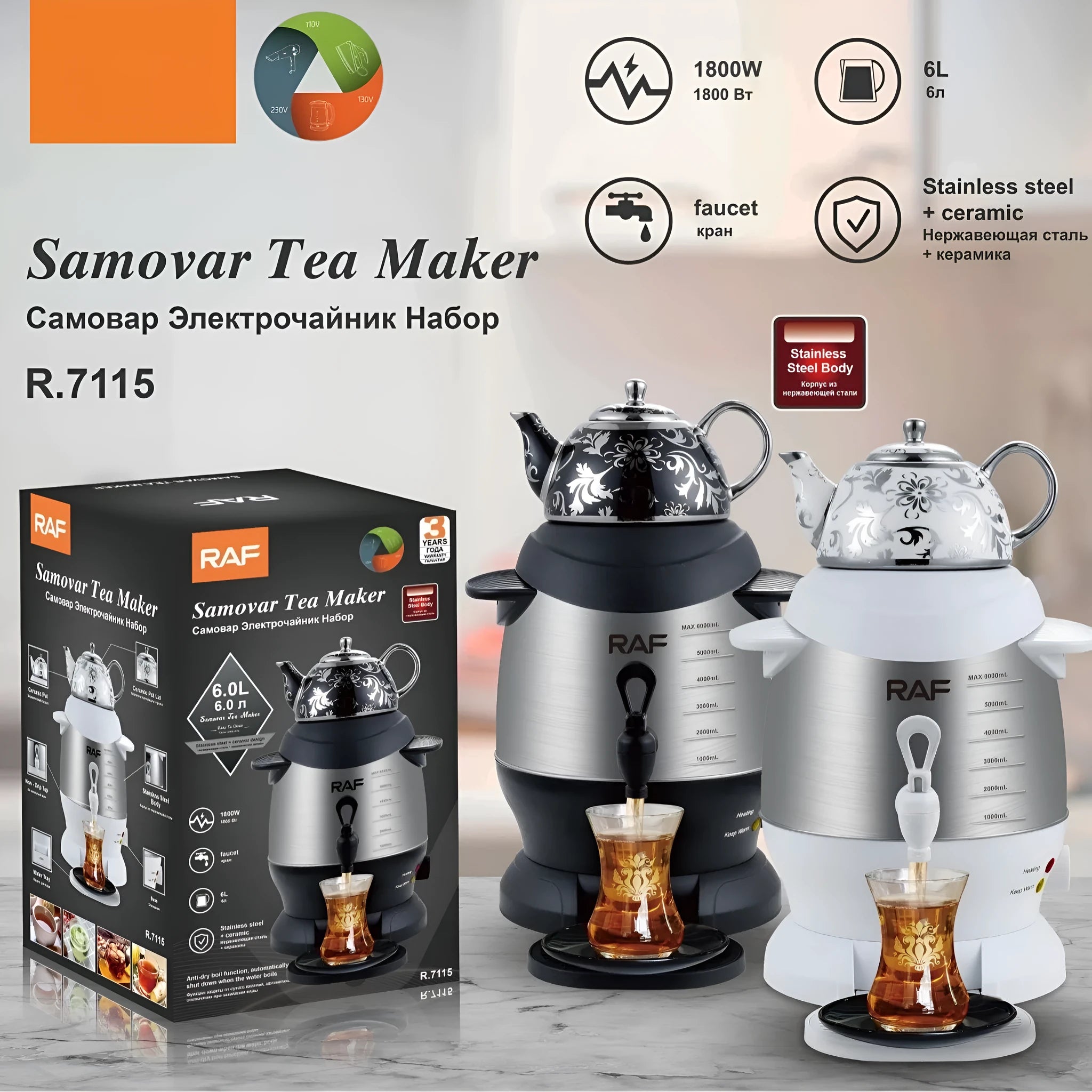 Double-layer large capacity 6L thermal stainless steel kettle in white with button operation