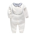 White cotton baby gentleman romper with long sleeves for spring and autumn wear