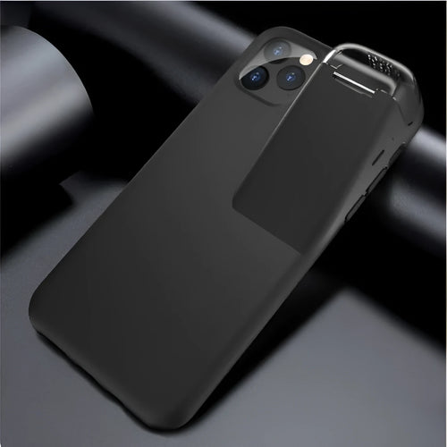 Black AirPods charging case cover with edge protection compatible with iPhone