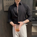 Men's dark striped V-neck long sleeve cardigan shirt in chemical fiber blend fabric
