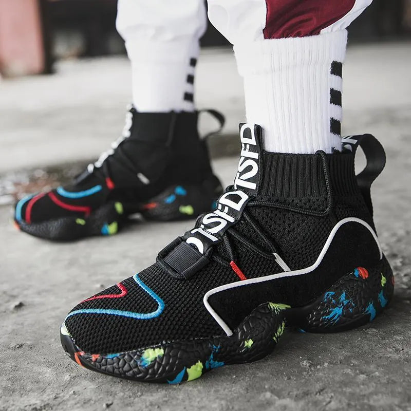 SPLASH Mens Hi-Top Winter Sneakers in Black, breathable air mesh upper with plush and faux fur lining