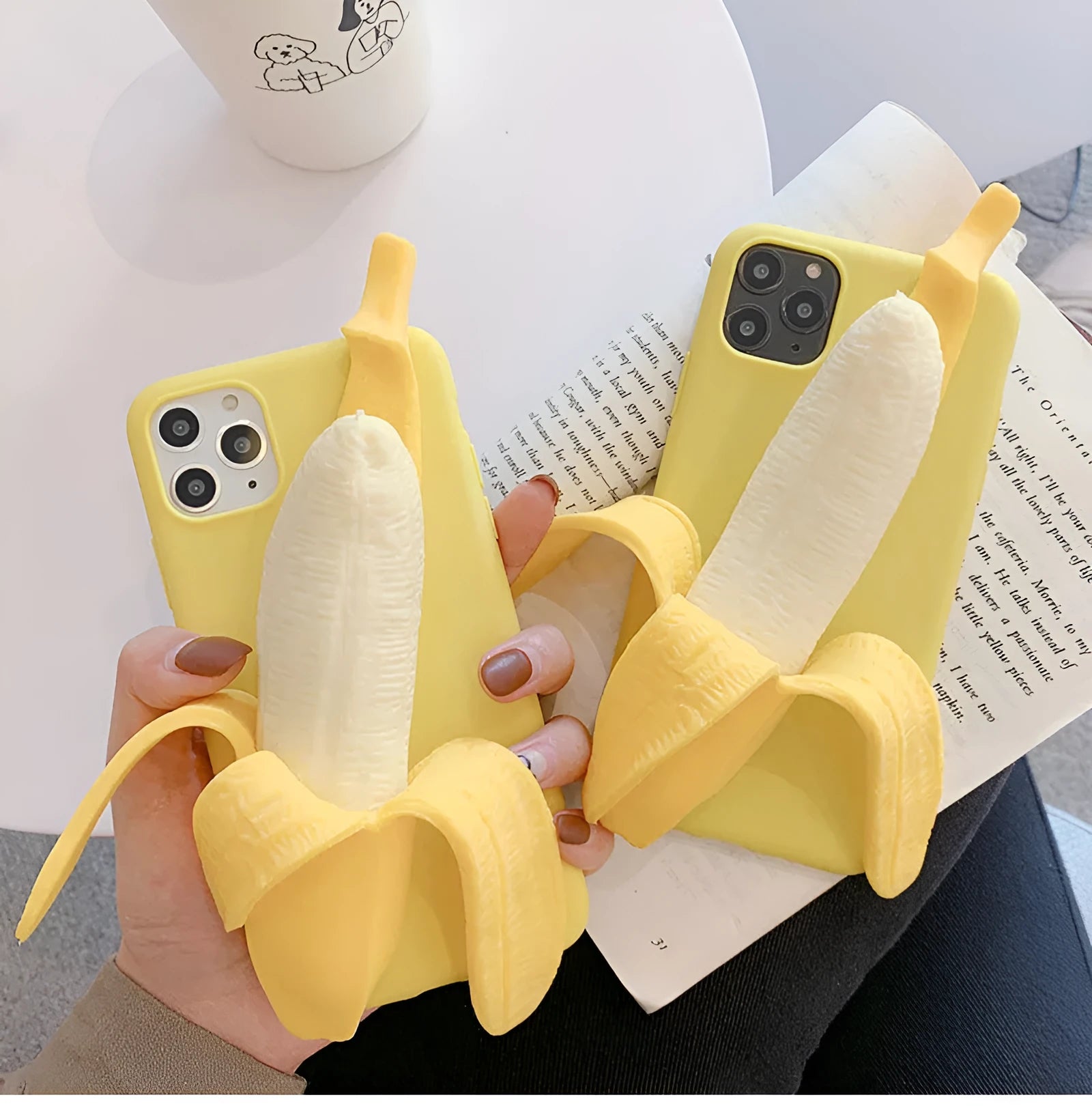 Yellow banana-shaped silicone phone case with unzip feature for iPhone protection