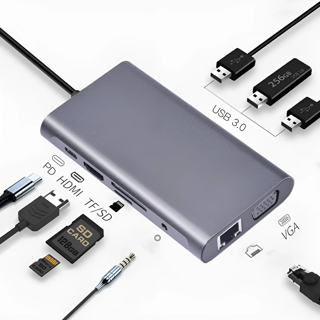 10-in-1 MacBook docking hub PD power bank compatible with Apple iPhone and laptops