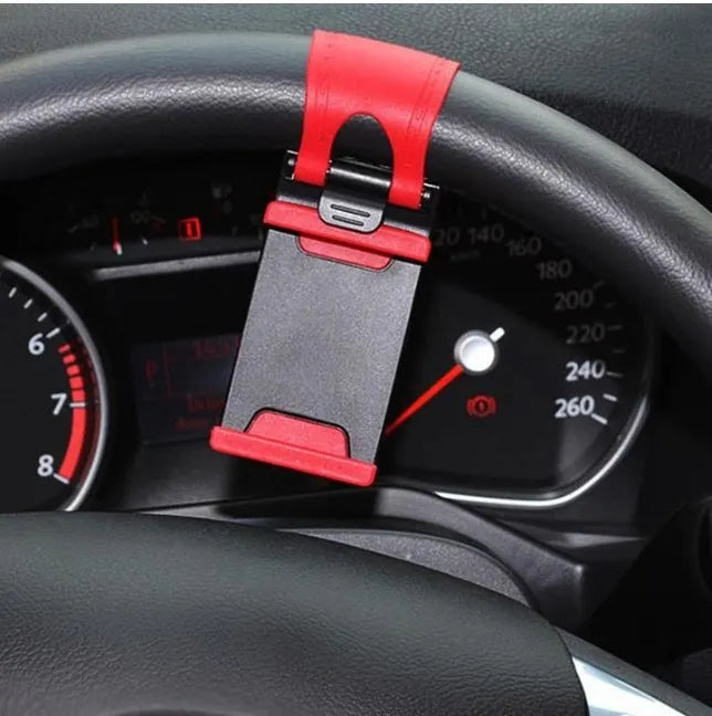 Black universal car steering wheel phone holder clip mount for smartphones
