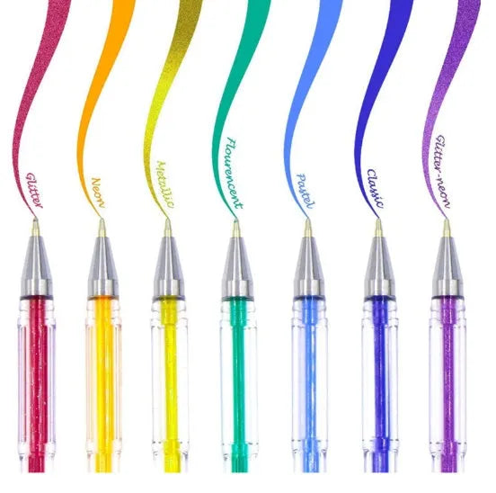 Pack of colour gel pens with a 2.2mm ballpoint, shown in 25 or 50 piece quantities.
