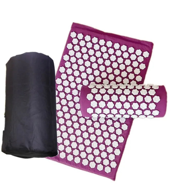 Lotus-shaped acupressure massage mat set with pillow and cloth carrying bag