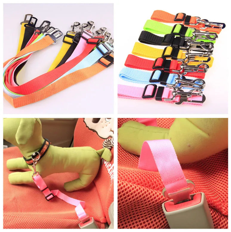 Fixed strap polyester dog leash pet car seat belt adjustable length 60-70cm black