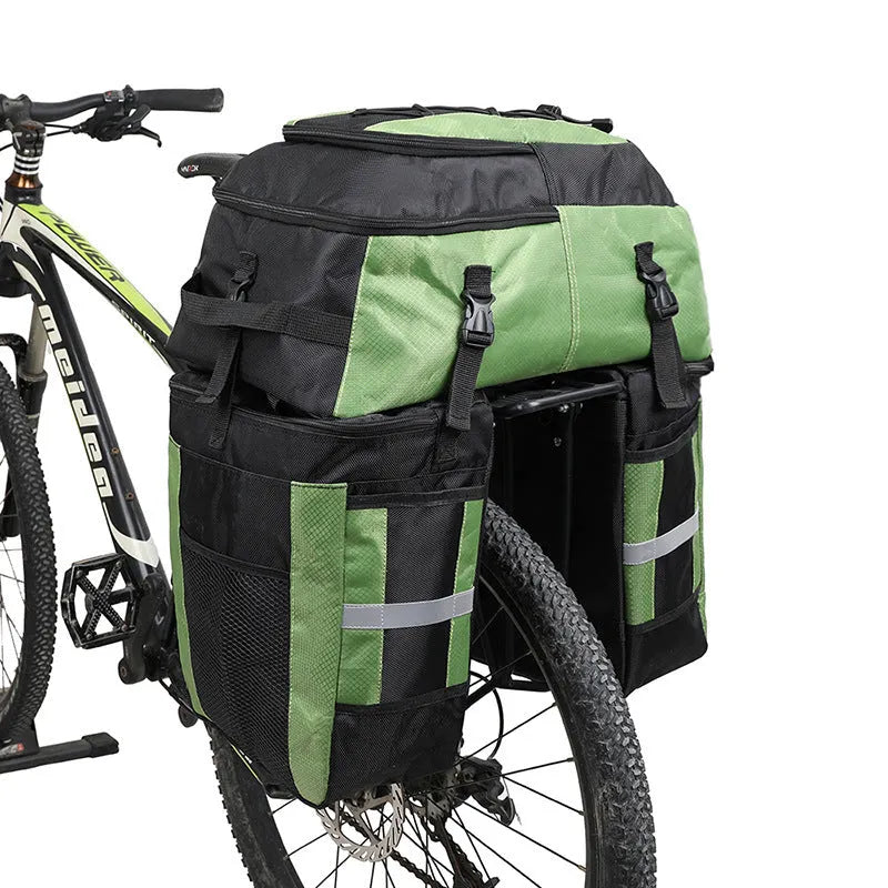 Rhinoceros brand 70-litre capacity bicycle rear frame storage bag in blue colour.