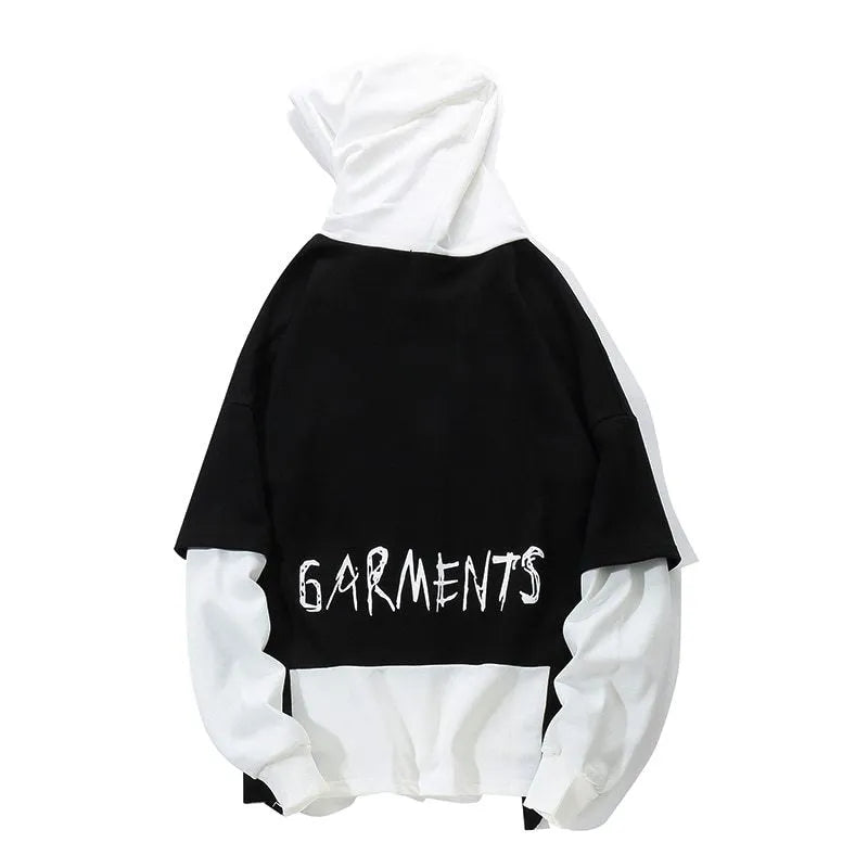 Men's graffiti oversize cotton hoodie with round neck and long sleeves, black or white, sizes M to XXL