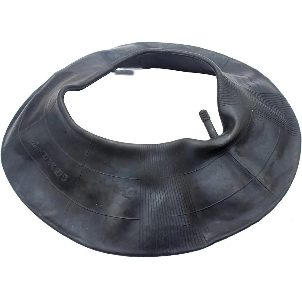 Set of two 16x8.00-7 size black inner tubes with TR13 straight valve stems and four dust caps.