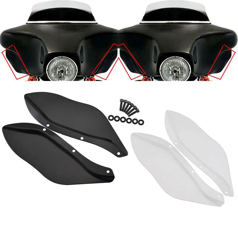 Harley-Davidson motorcycle side wing head covers in black and transparent ABS plastic