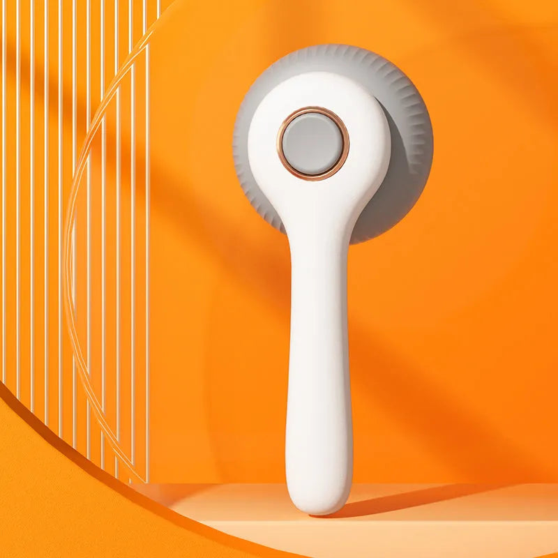 Blue and white pet grooming brush with self-cleaning slicker comb for cats and dogs