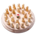 Wooden memory chess game for children with beech wood board and pieces for colour recognition learning