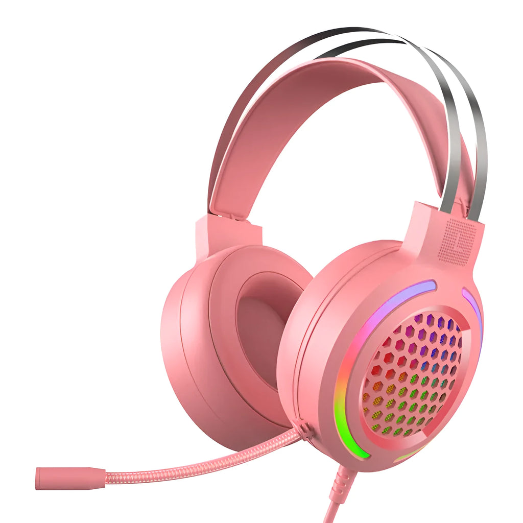 H500 Holloway RGB gaming headset in black with colourful lighting on ear cups.