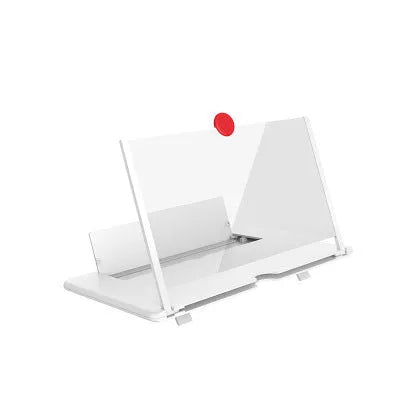 12-inch wood grain folding screen amplifier bracket shown open next to a tablet.