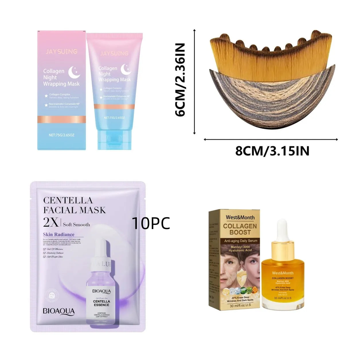 Collagen night wrapping mask set with brush tool in 75g packaging for overnight facial treatment