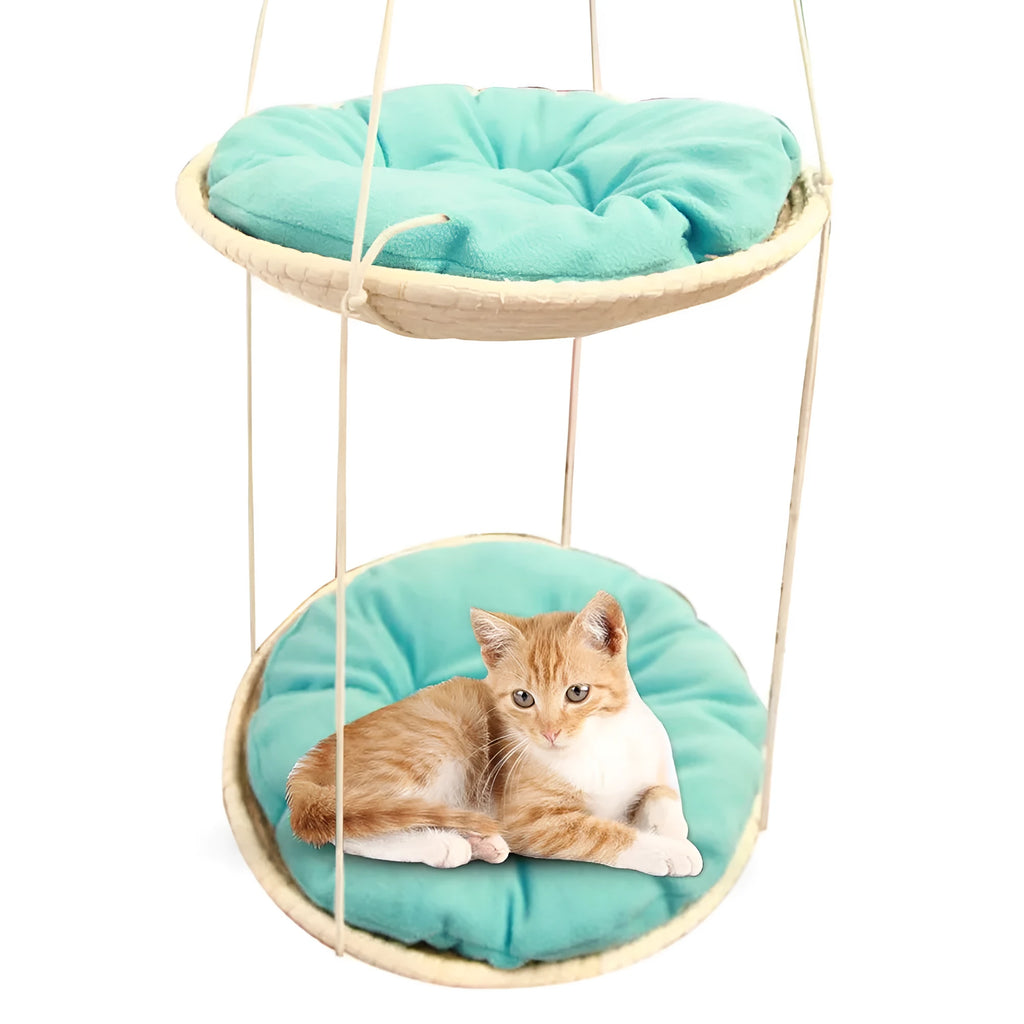 Straw cat hammock with climbing frame 50cm natural hemp rope cat bed