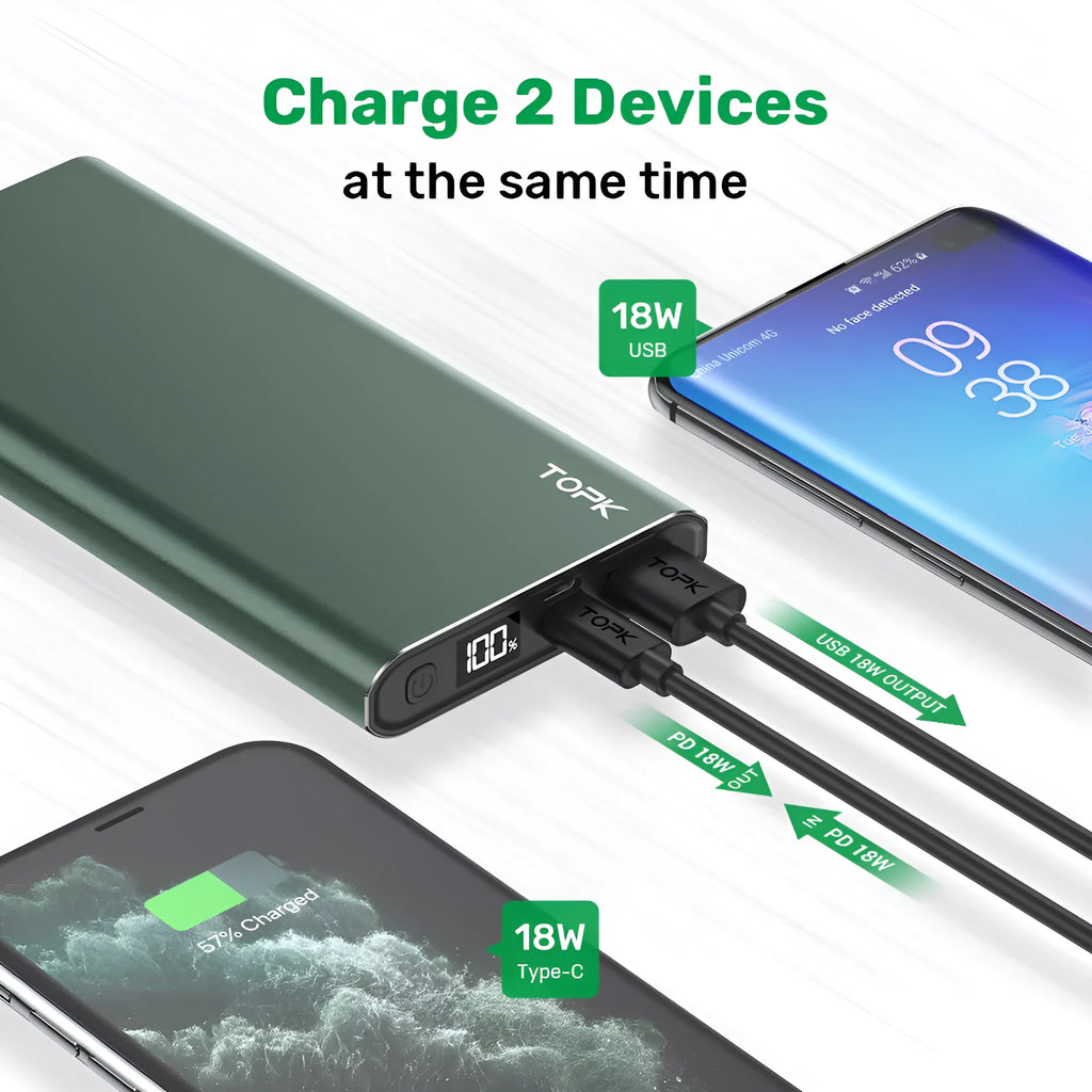 Silver 10,000mAh full metal shell fast charging power bank with digital display