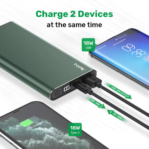 Silver 10,000mAh full metal shell fast charging power bank with digital display