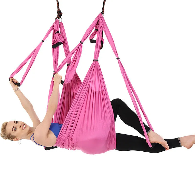 Yoga hammock strap in green with door anchor for inversion and stretching exercises, 660lbs capacity