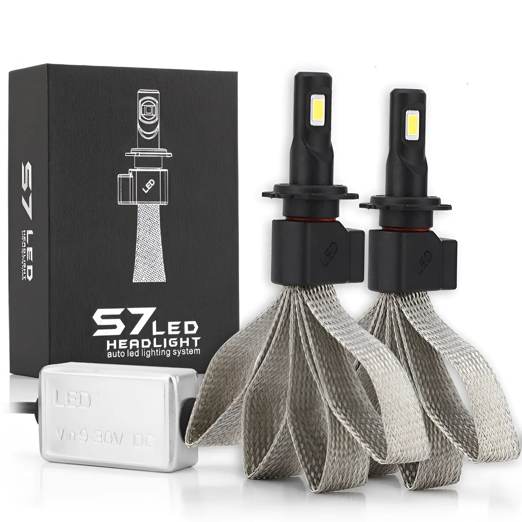 Set of two car LED headlight bulbs in 6000K white light with H1/H3/H7 base for 60W 6400-8000lm replacement