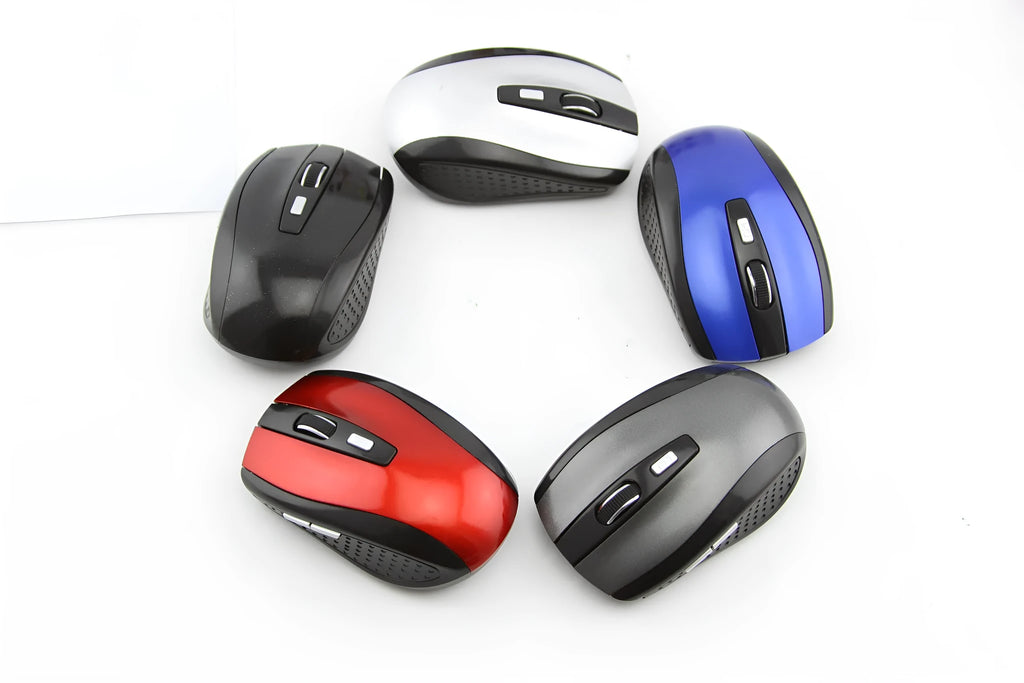 Wireless mouse 100x60x35mm in black, blue, gray, gules or silvery for office and computer use