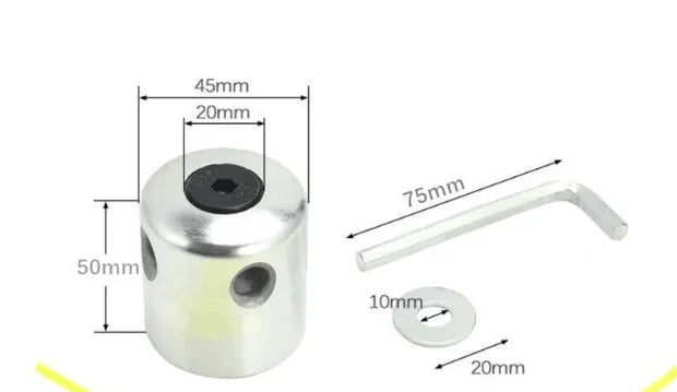 Silver aluminium grass trimmer head for lawn mower with four light yellow cutting lines