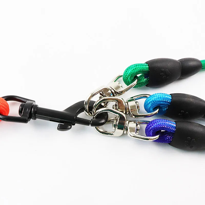 Multi dog leash made of pet rope for three dogs, available in black, colourful, and red colours