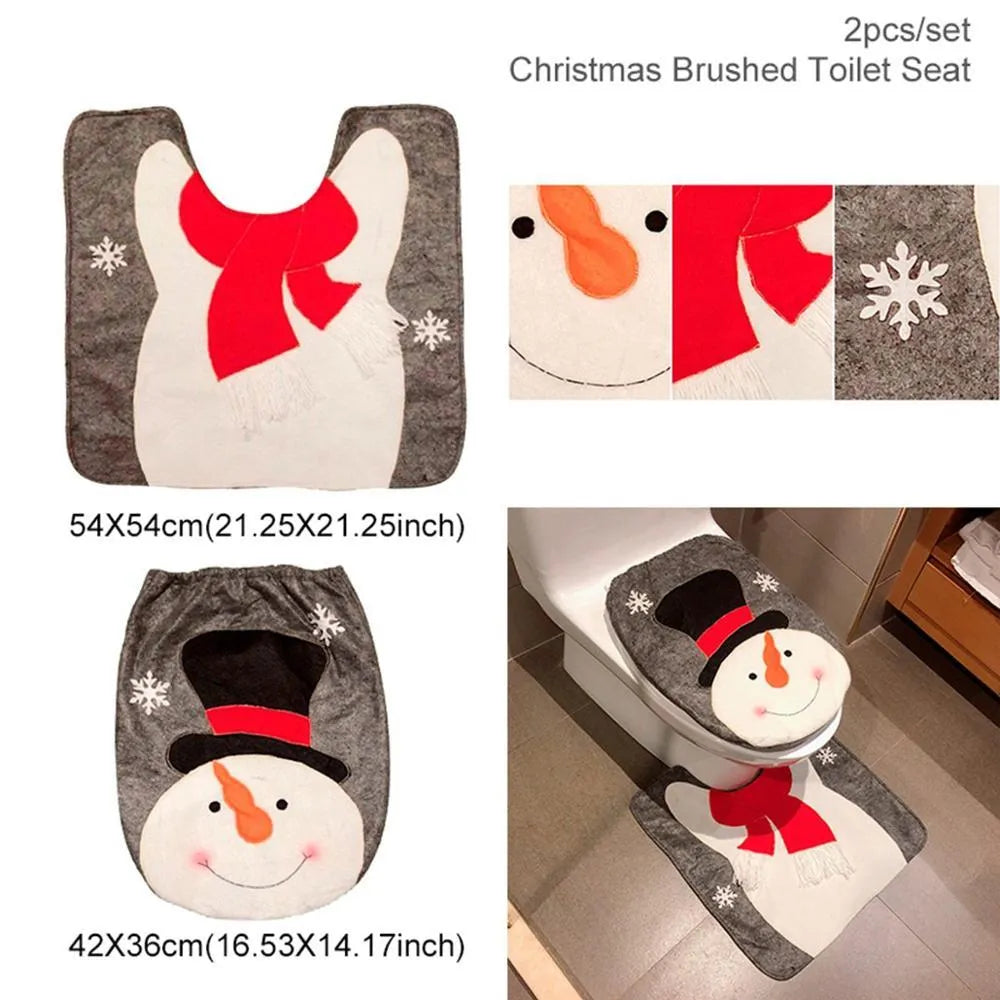 Christmas bathroom decoration set with Santa Claus shower curtain, toilet cover, and non-slip flannel floor mat