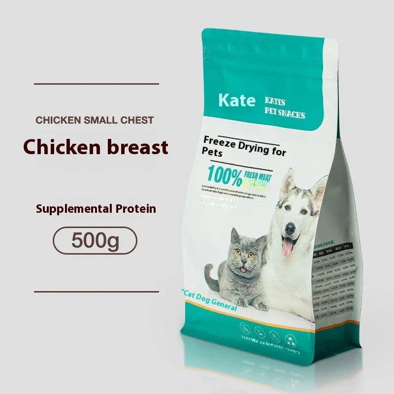 500g freeze-dried chicken cat treats in resealable bag or storage tin options