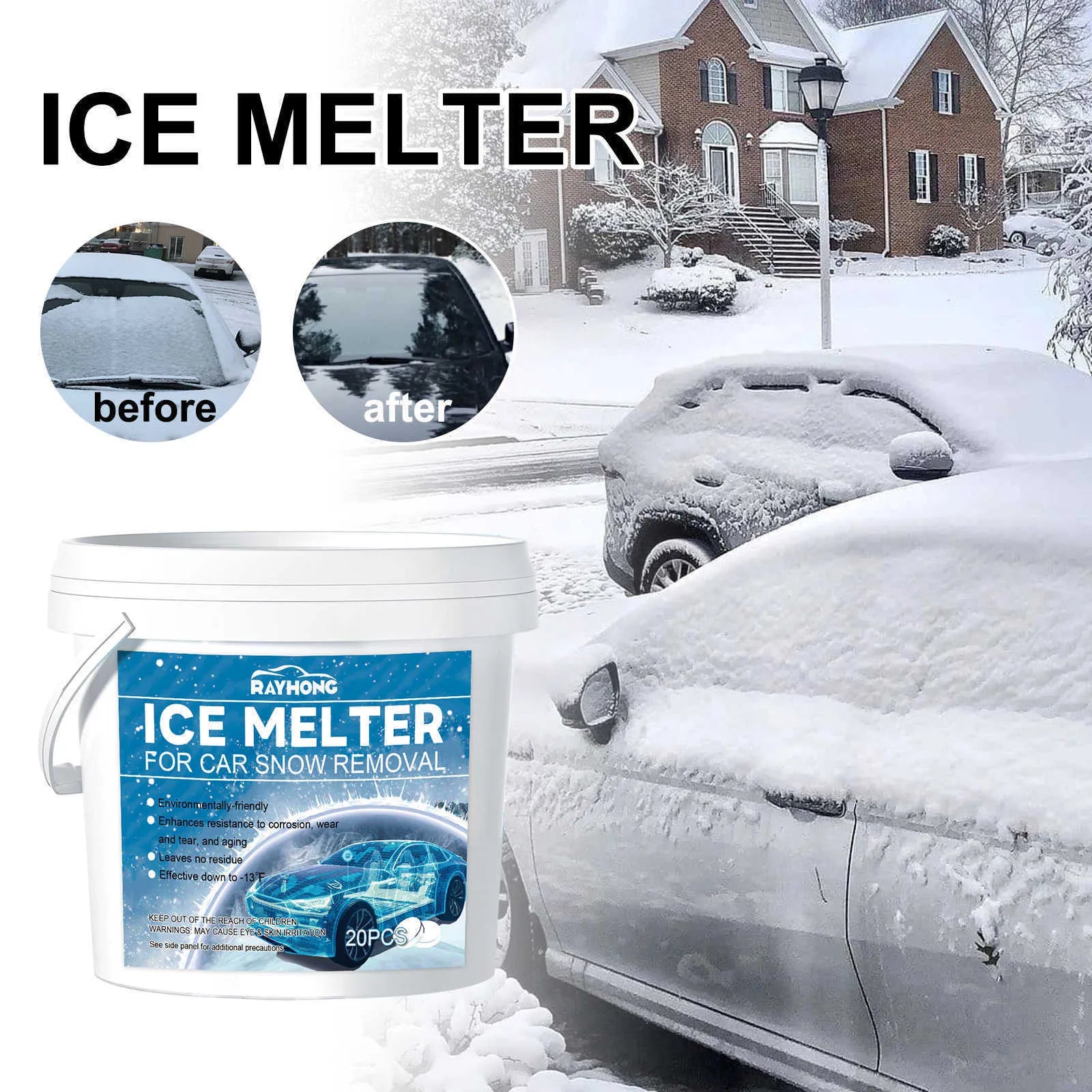 Car snow melting effervescent tablets pack with 20 tablets for winter deicing