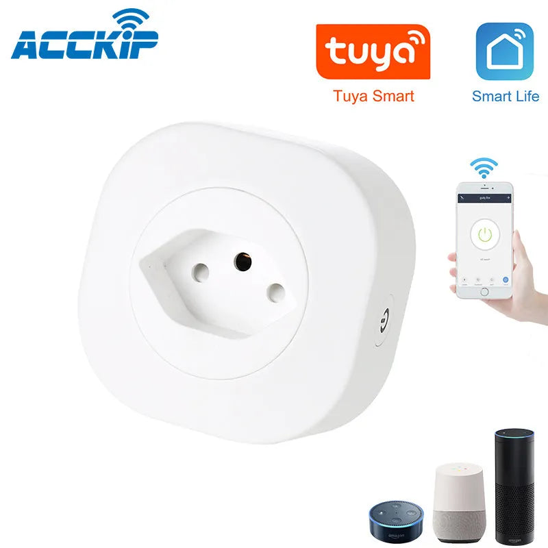 16A smart WiFi socket plug with voice control in EU, US, or Swiss plug style options.