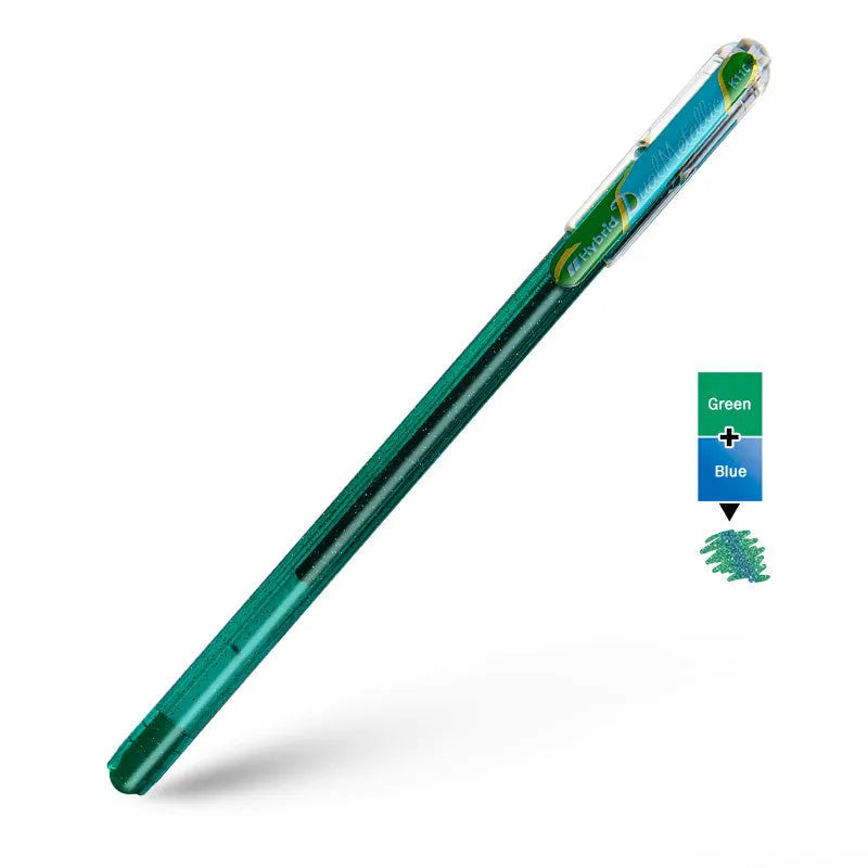 Flash K110 1.0mm gel pen with pearlescent glitter ink in eight colour options on white paper.