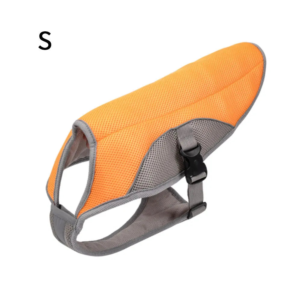 Summer dog cooling vest in blue with breathable mesh surface and cool-sensing fabric lining