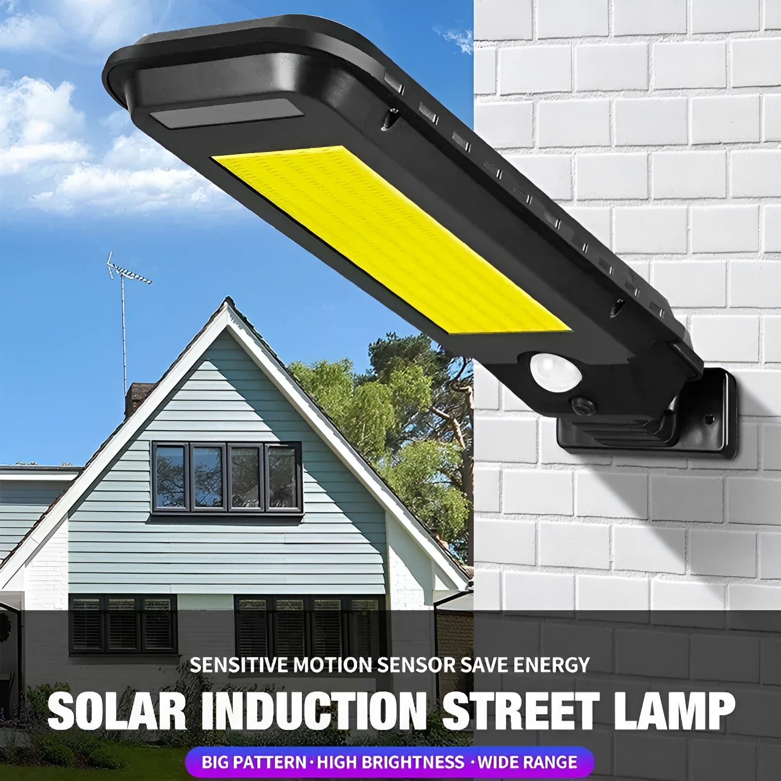 Solar human body induction wall lamp with 20 LED patches and ABS plastic housing on a white wall