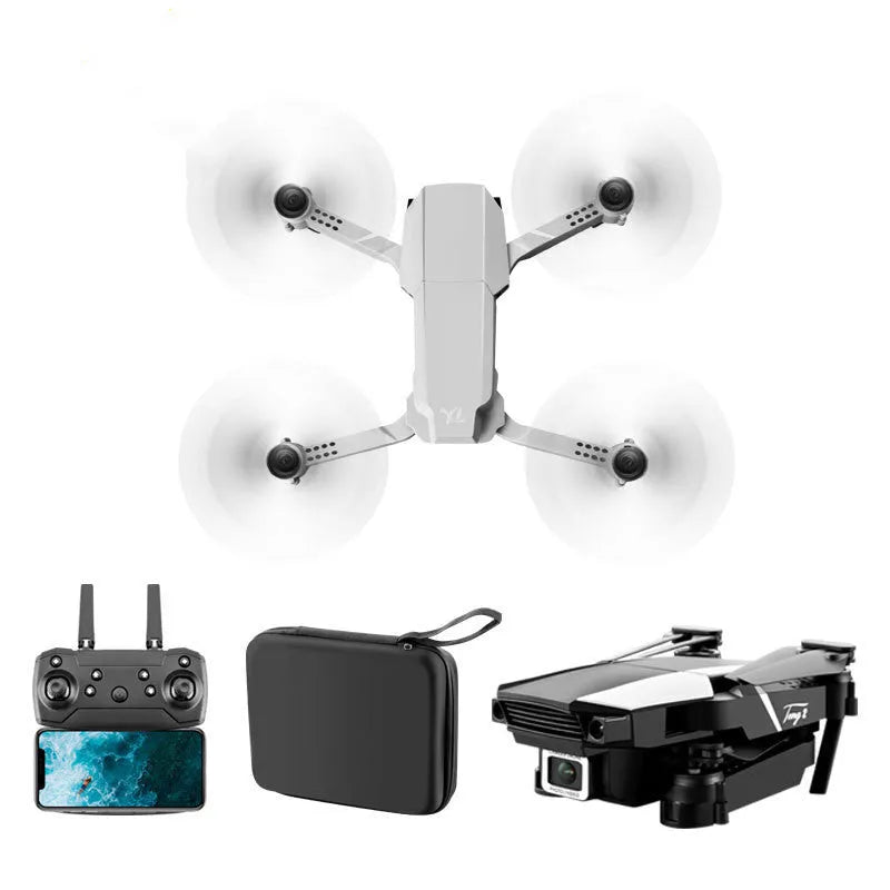 S62 folding quadcopter drone with 4K dual camera in black against white background