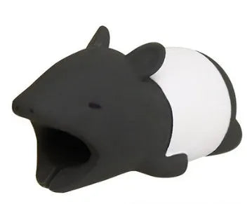 iPhone Lightning cable protector in an animal design, shown on the end of a charging cable.