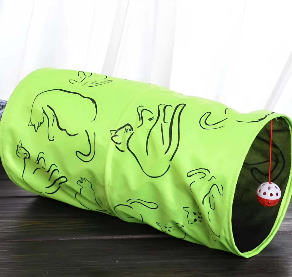 Foldable printed paper cat toy tunnel, 25 cm diameter and 51 cm length, loose paper pet play tunnel