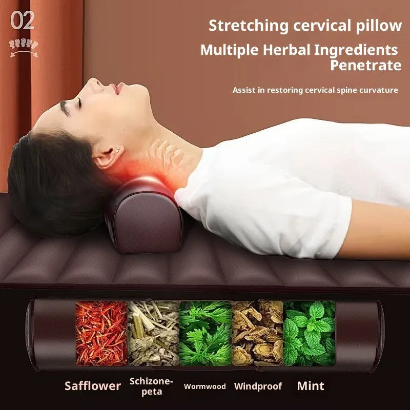 Full body automatic massager with diamond-pattern artificial leather mattress and handheld wired control
