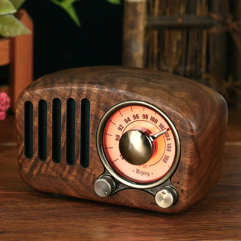 Retro wooden wireless mini Bluetooth speaker in cherry wood or walnut finish