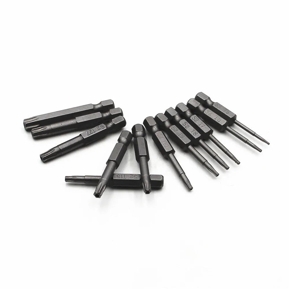 Hexagon handle screwdriver bit set with T-type bits in 50mm, 75mm and 100mm lengths.